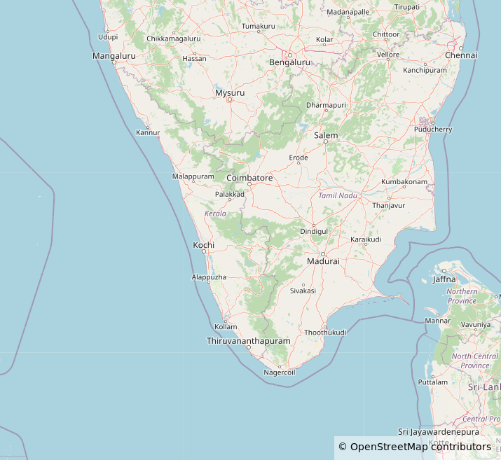 Map of Kerala and South India.