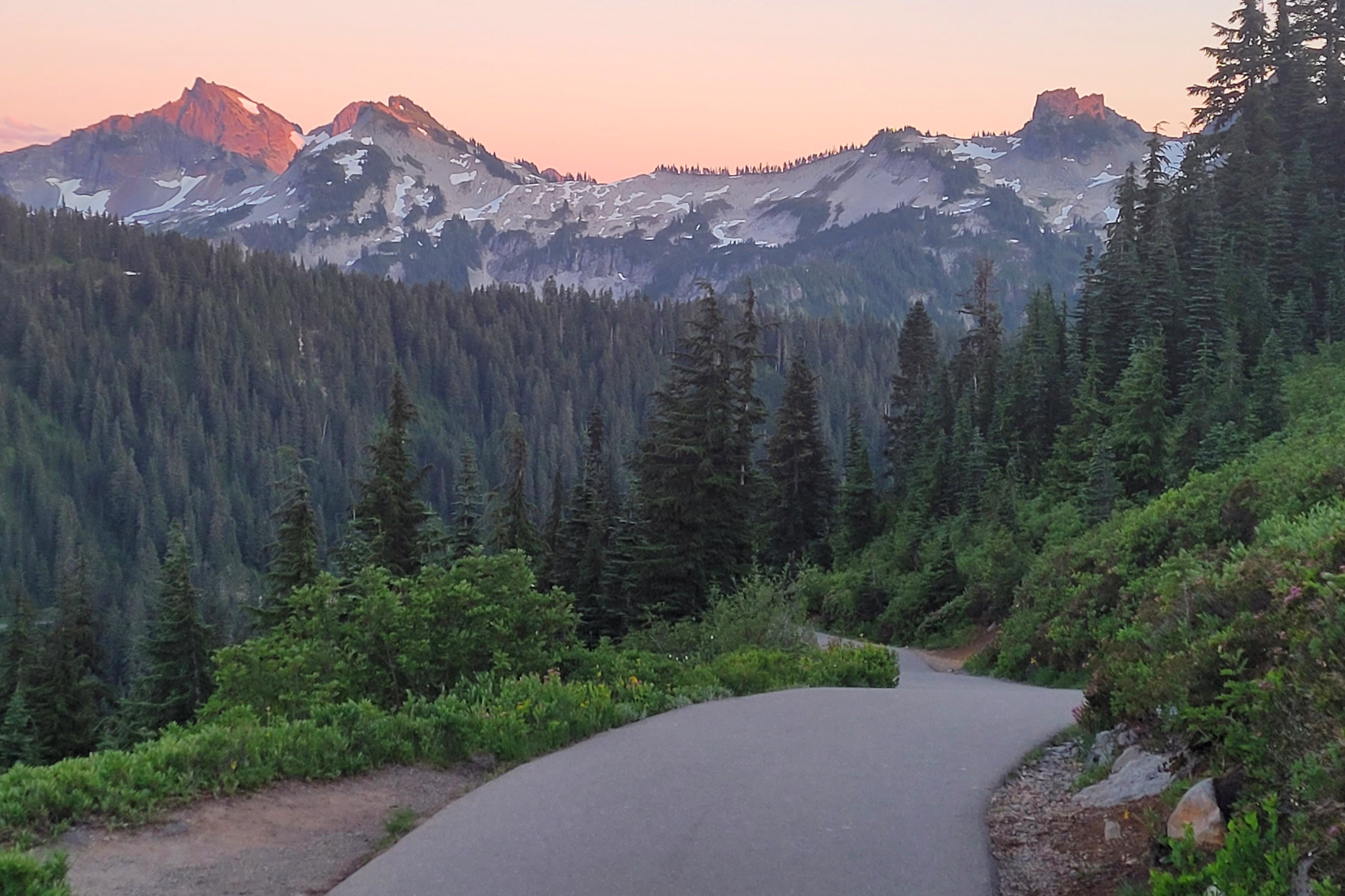 Placeholder image of trial and mountain sunset.